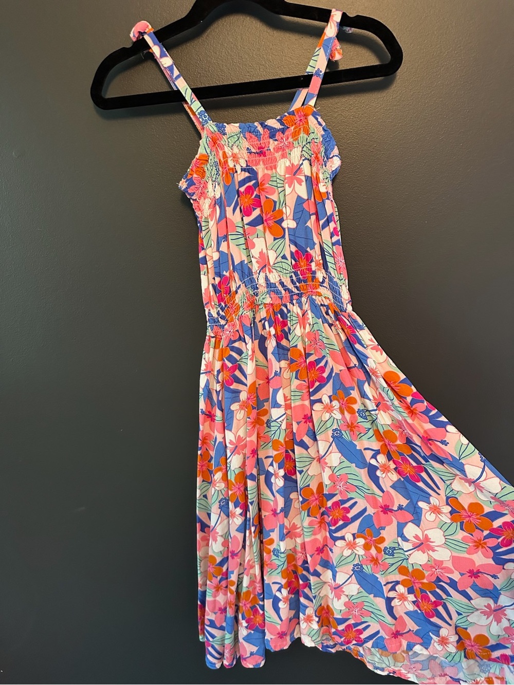 Girls Floral Smocked Sundress - Pink & Blue